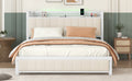 Queen Bed Frame With Led Headboard, Upholstered Bed With 4 Storage Drawers And Usb Ports, Beige Queen Beige Linen