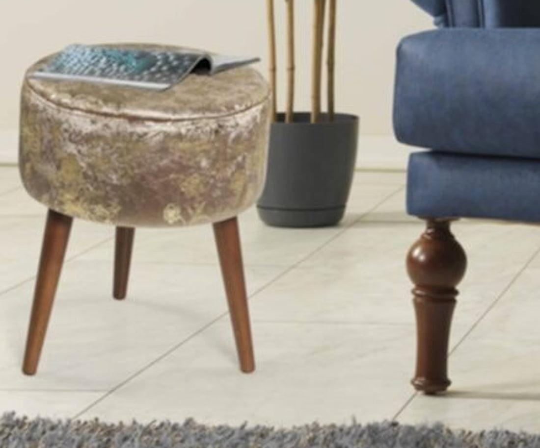 Flora Ottoman 108 Light Brown Light Brown Chenille Wood Chenille Brown Contemporary Oval Foam