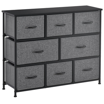 Homcom 8 Drawer Dresser, 3 Tier Fabric Chest Of Drawers, Storage Tower Organizer Unit With Steel Frame For Bedroom, Hallway, Dark Gray Dark Grey Engineered Wood