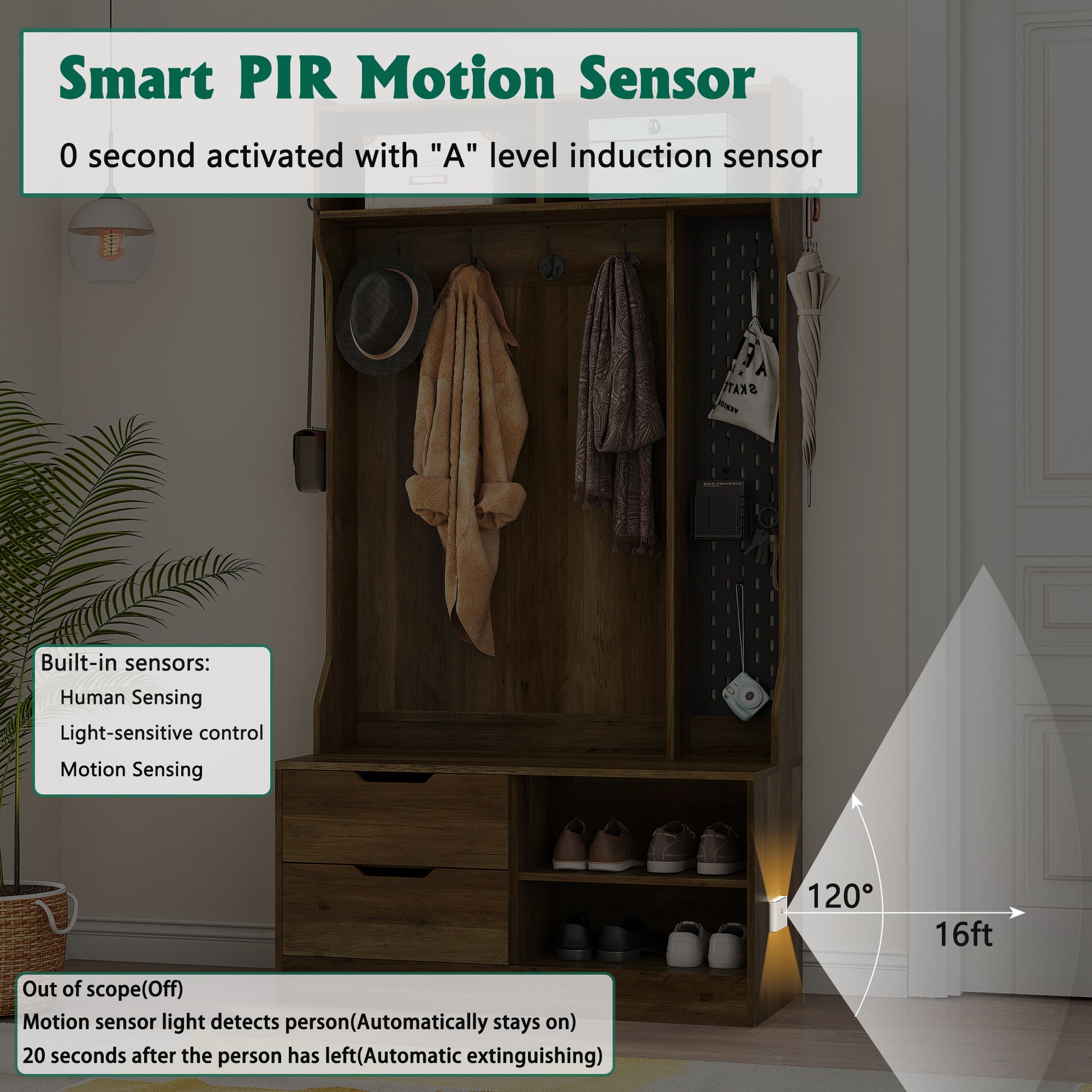 Hall Tree With 5 Hooks,Coat Hanger, Entryway Bench, Storage Bench,For Entrance, Hallwa,Brown Brown Mdf