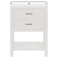 24'' Bathroom Vanity With Top Sink, Modern Bathroom Storage Cabinet With 2 Drawers, Single Sink Bathroom Vanity 2 White 1 Adjustable Hinges Bathroom Freestanding Mdf Painted