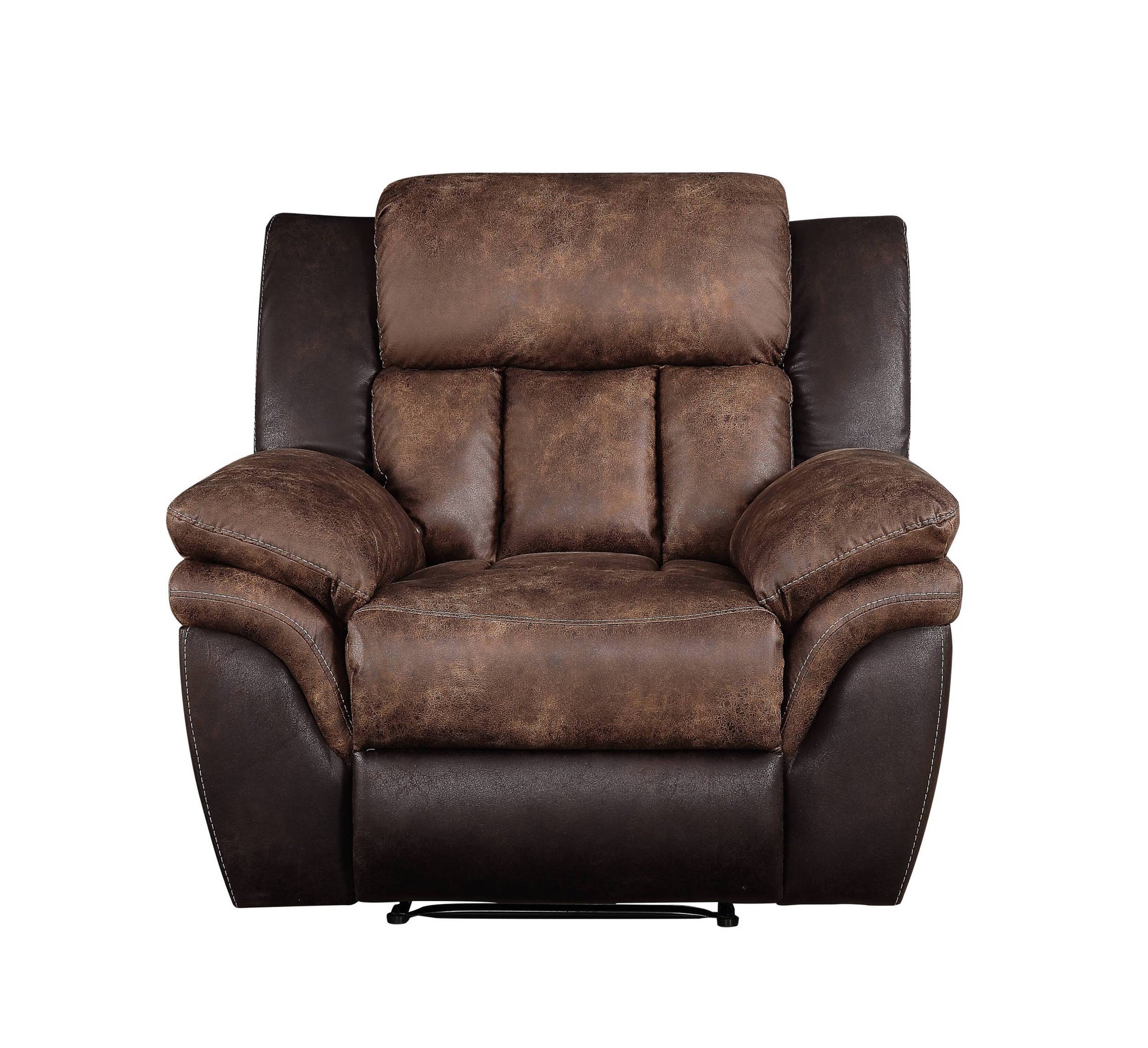 Toffee And Espresso Polished Tufted Recliner Espresso Microfiber Manual Handle Metal Primary Living Space Tight Back Handle Pillow Top Arms Wood Fabric
