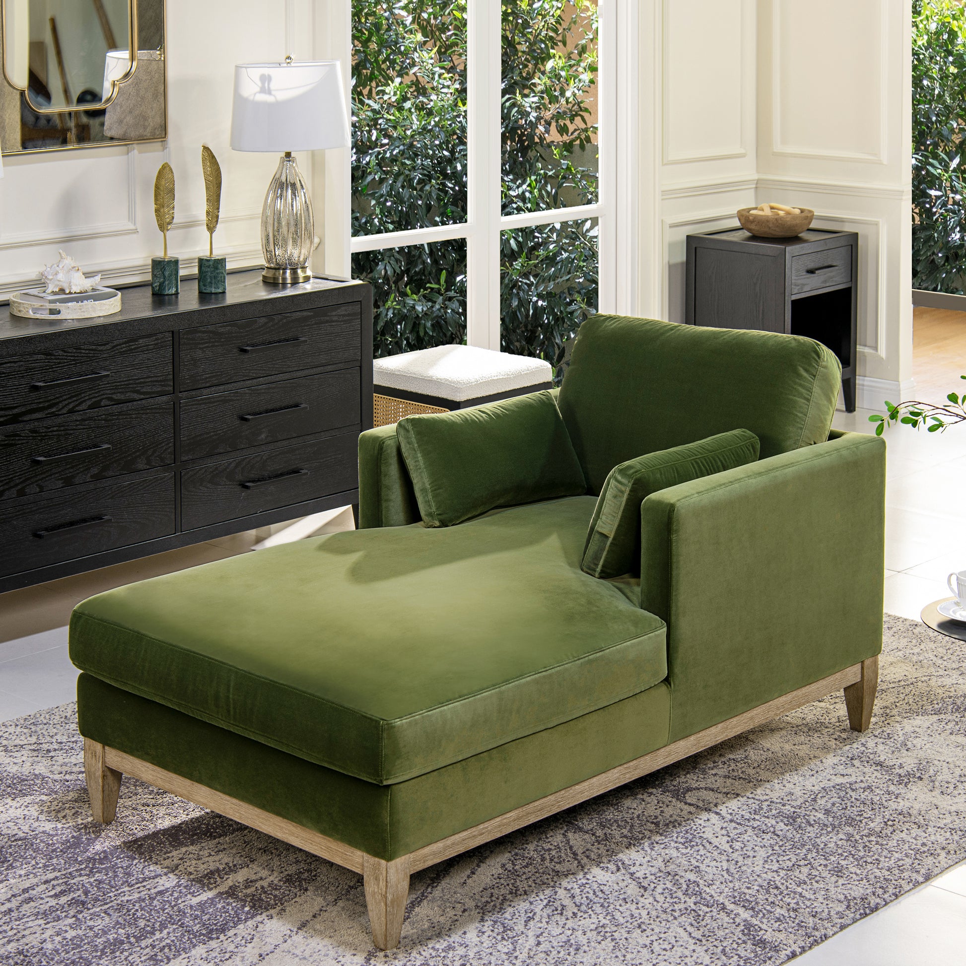Knox 65" Modern Farmhouse Chaise Lounge Chair, Olive Green Performance Velvet Olive Green Foam Velvet