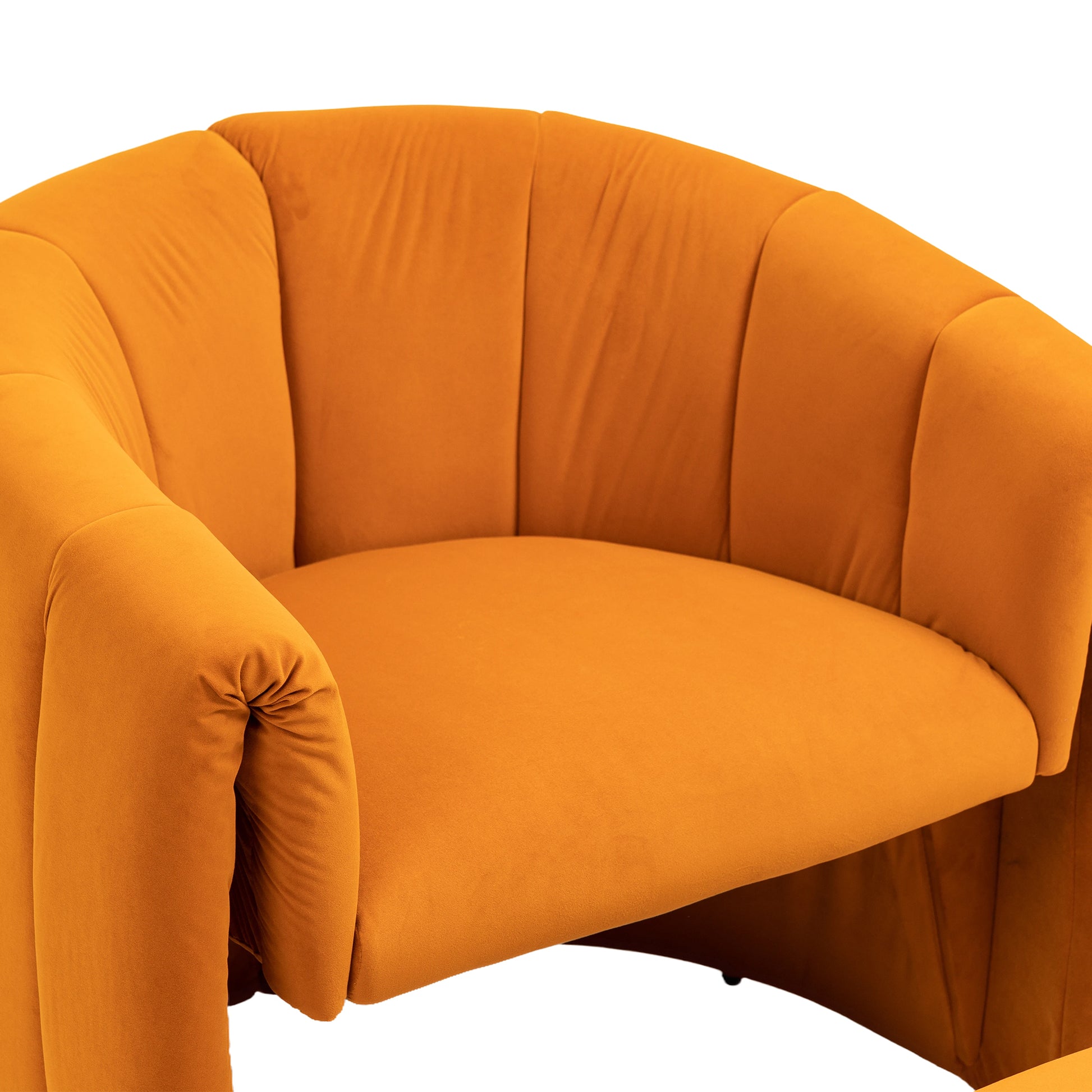 Coolmore Accent Chair With Ottoman, Mid Century Modern Barrel Chair Upholstered Club Tub Round Arms Chair For Living Room Bedroom Office Orange Velvet Orange Foam Velvet