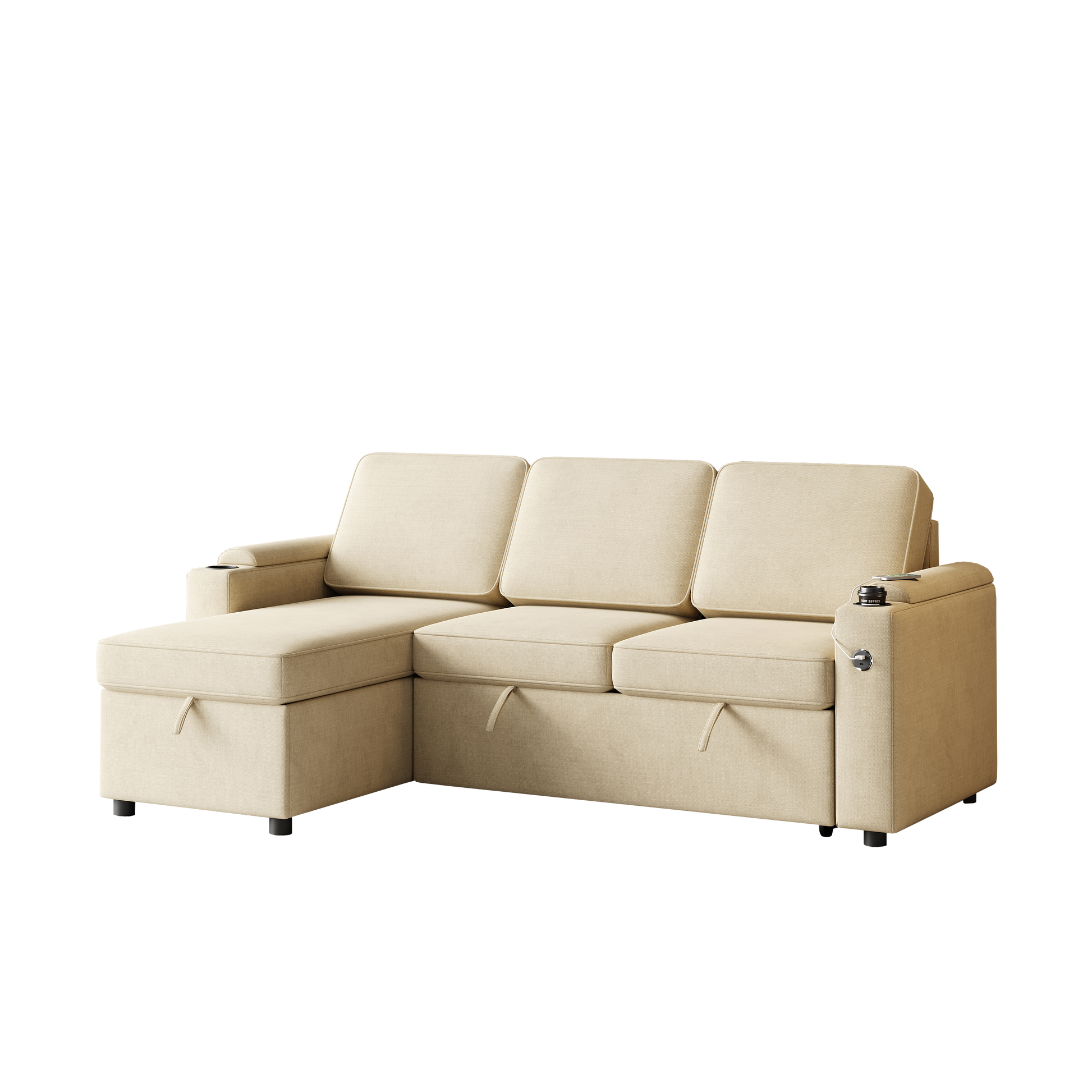 Mh85.8" Sleeper Sofa, Sofa Bed 2 In 1 Pull Out Sofa Bed With Storage Sofa, Sofa Sleeper With Pull Out Bed With Charging Port Beige Primary Living Space Eucalyptus Polyester Fabric 3 Seat