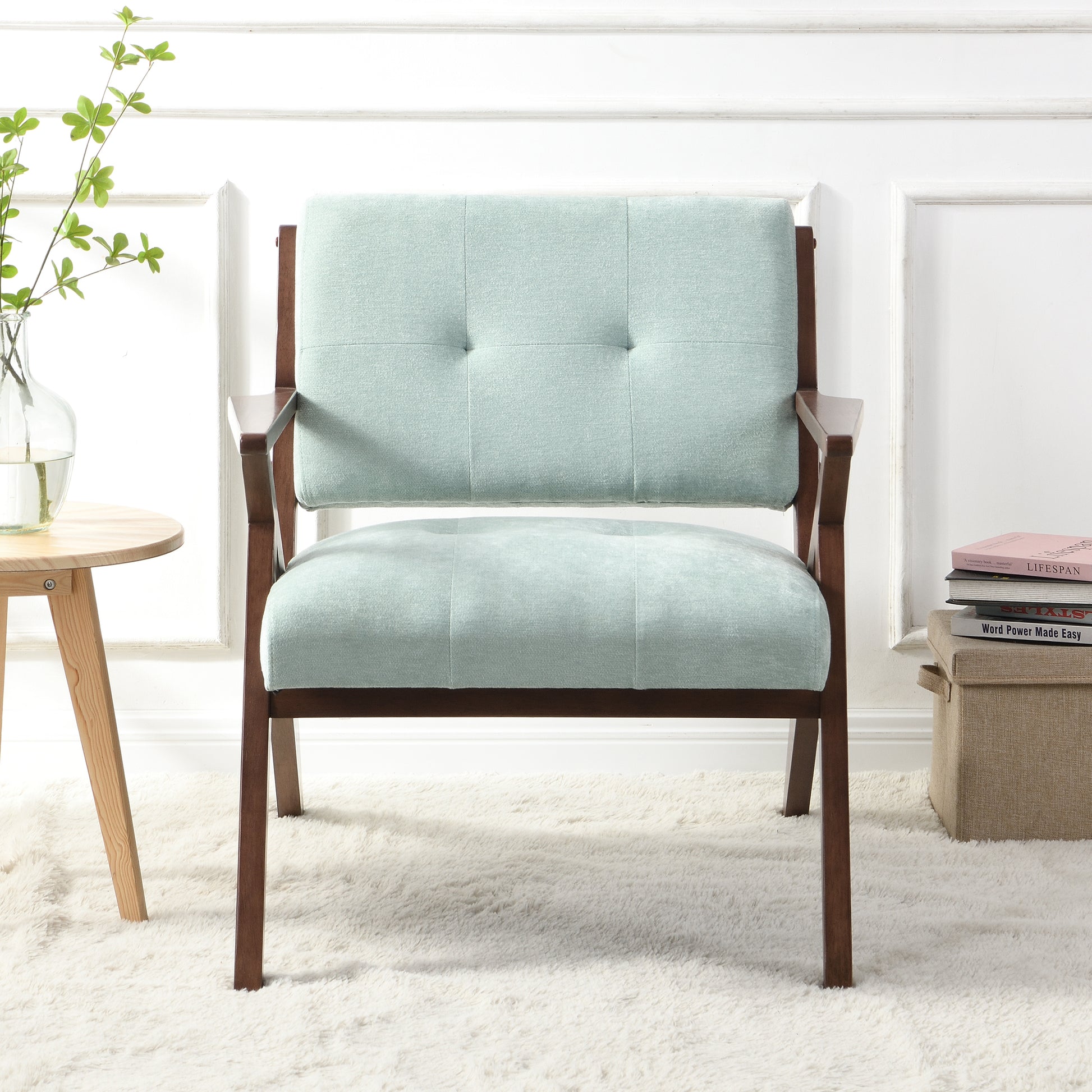 Scandi Comfort Lounge Chair Green Solid Wood Mdf