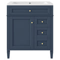 30'' Bathroom Vanity With Top Sink, Modern Bathroom Storage Cabinet With 2 Drawers And A Tip Out Drawer, Freestanding Vanity Set With Mirror Cabinet, Single Sink Bathroom Vanity 3 Blue 2 Mirror Included Bathroom Wall Mounted Modern Solid Wood Painted