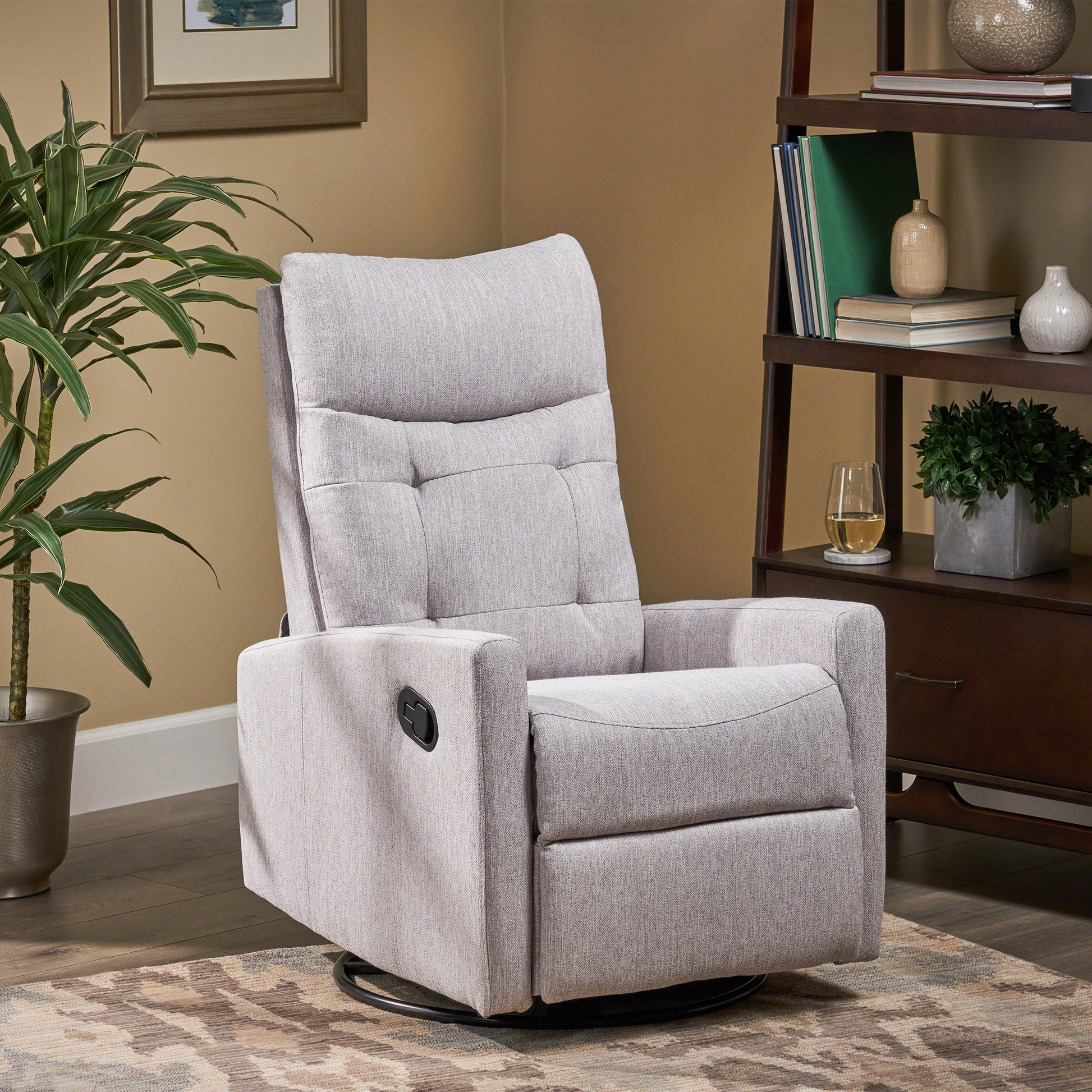 Glider Swivel Recliner Chair Light Grey Fabric