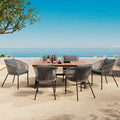 7 Pieces Patio Dining Set, All Weather Outdoor Furniture Set With Dining Table And Chairs, Acacia Wood Tabletop, Metal Frame, For For Garden, Backyard, Balcony, Grey Yes Grey Seats 6 Garden &