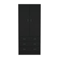 Taly Armoire With Double Doors, 3 Drawers, And Hanging Rod Black Black Particle Board