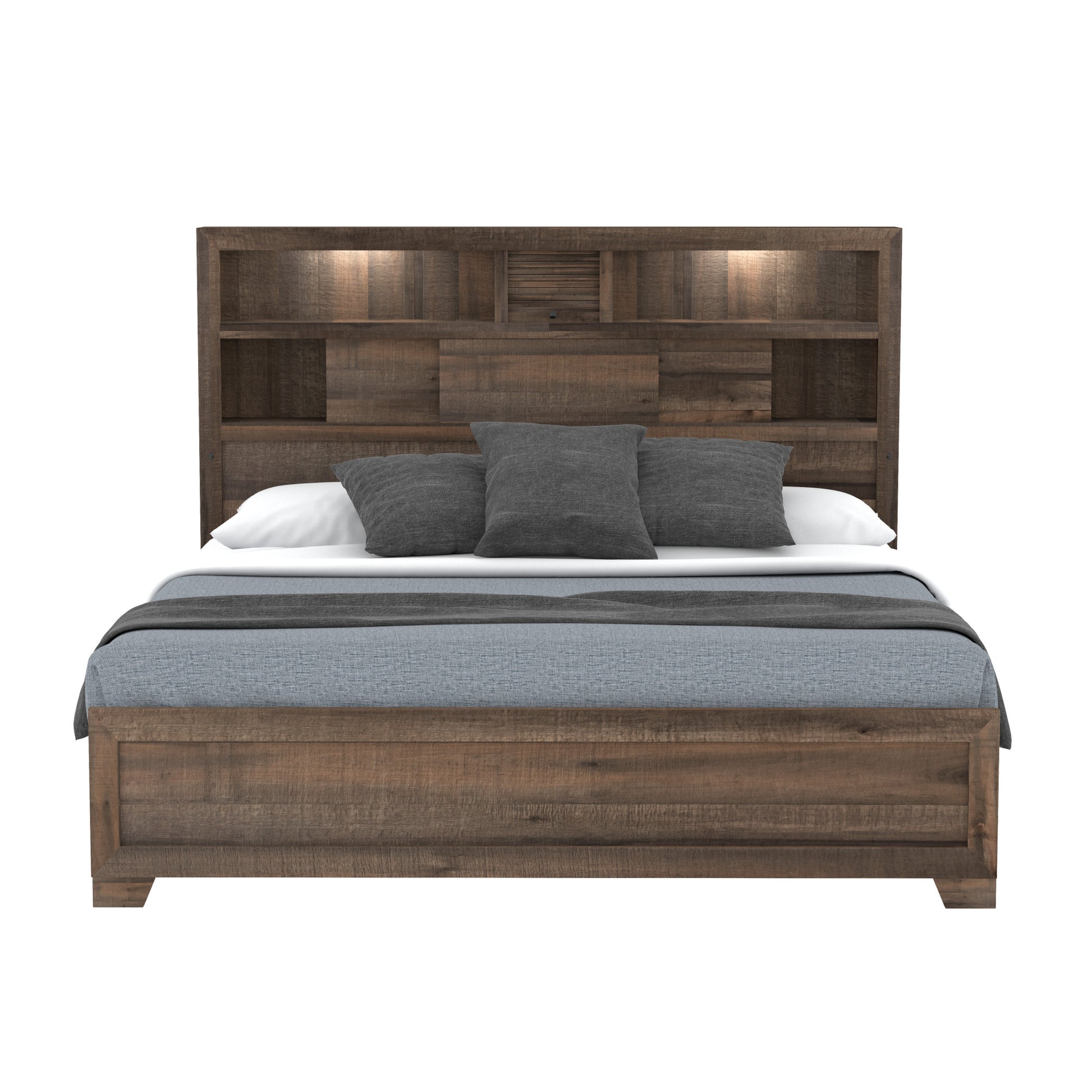 Plinz Brown Queen Bookcase Bed Queen Brown Solid Wood
