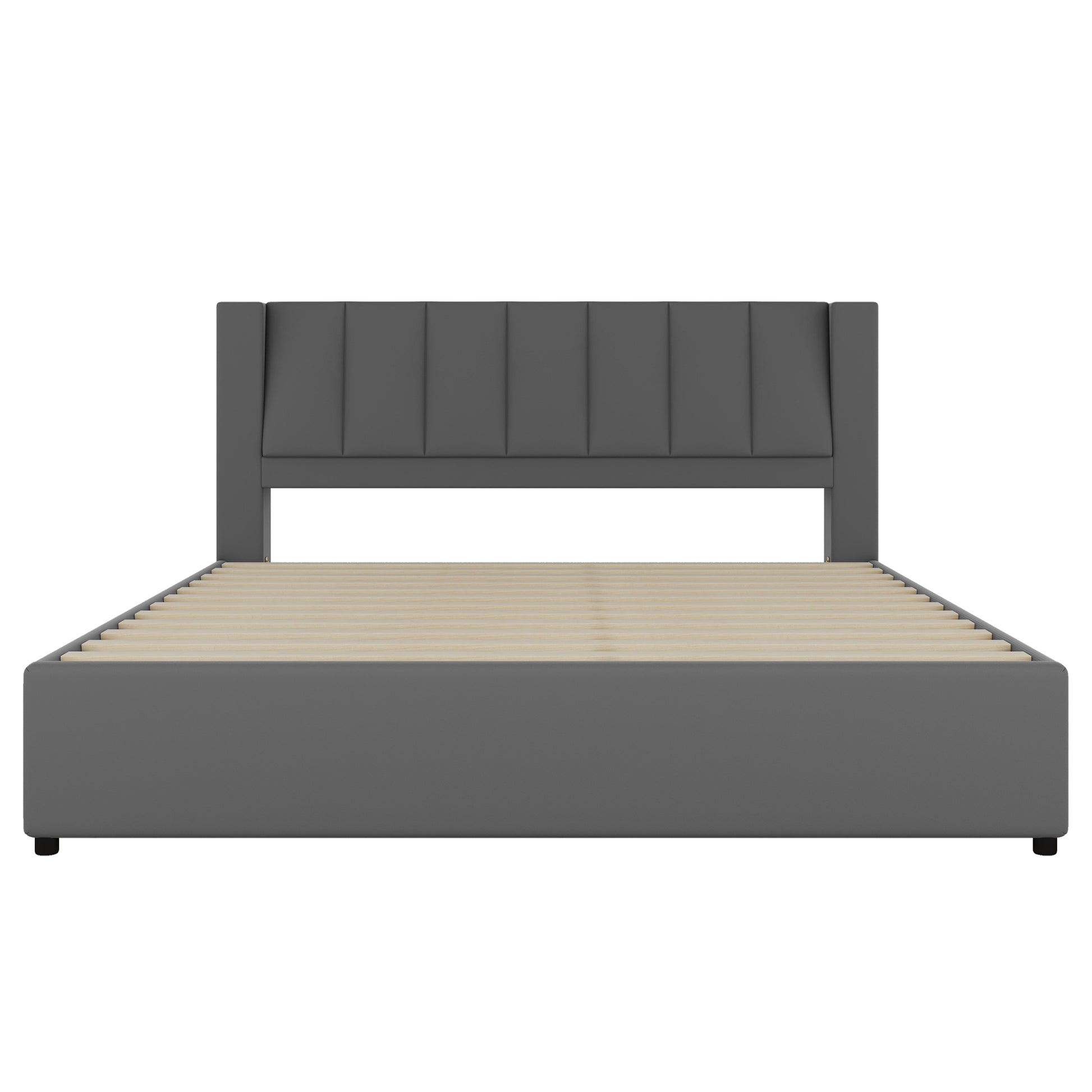 King Size Upholstery Platform Bed With Storage Headboard, 2 Drawers And Trundle, Gray King Gray Upholstered