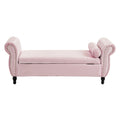 Velvet Multifunctional Storage Rectangular Ottoman Bench With 1 Pillow, Pink Baby Pink Polyester Wood Solid Beige Pine Flip Top Polyester With Storage Velvet