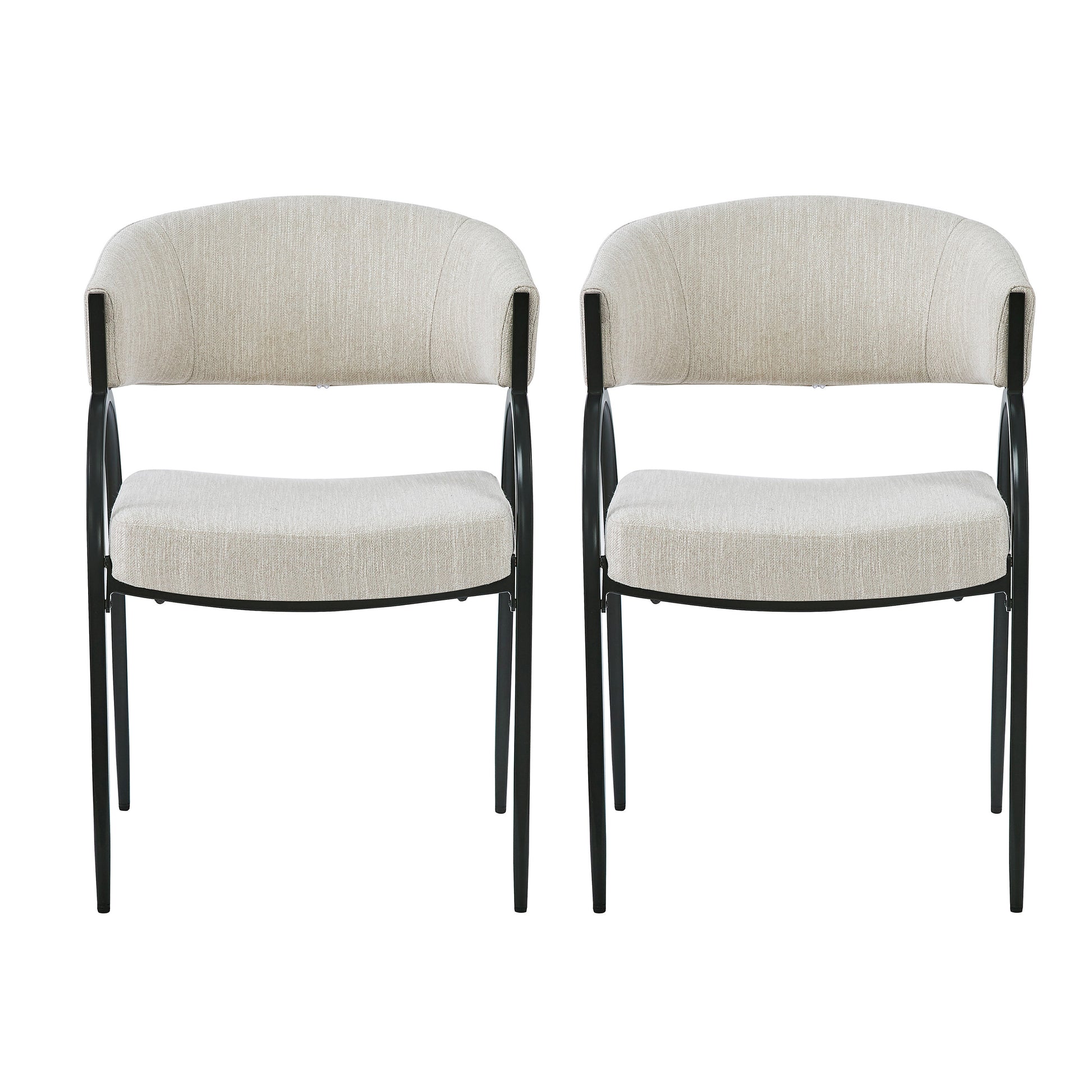 Upholstered Dining Chairs With Metal Legs Set Of 2 ,Beige Beige Fabric Metal