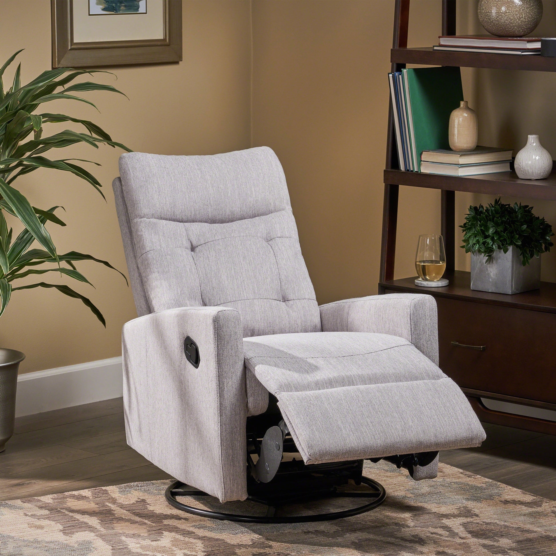 Glider Swivel Recliner Chair Light Grey Fabric