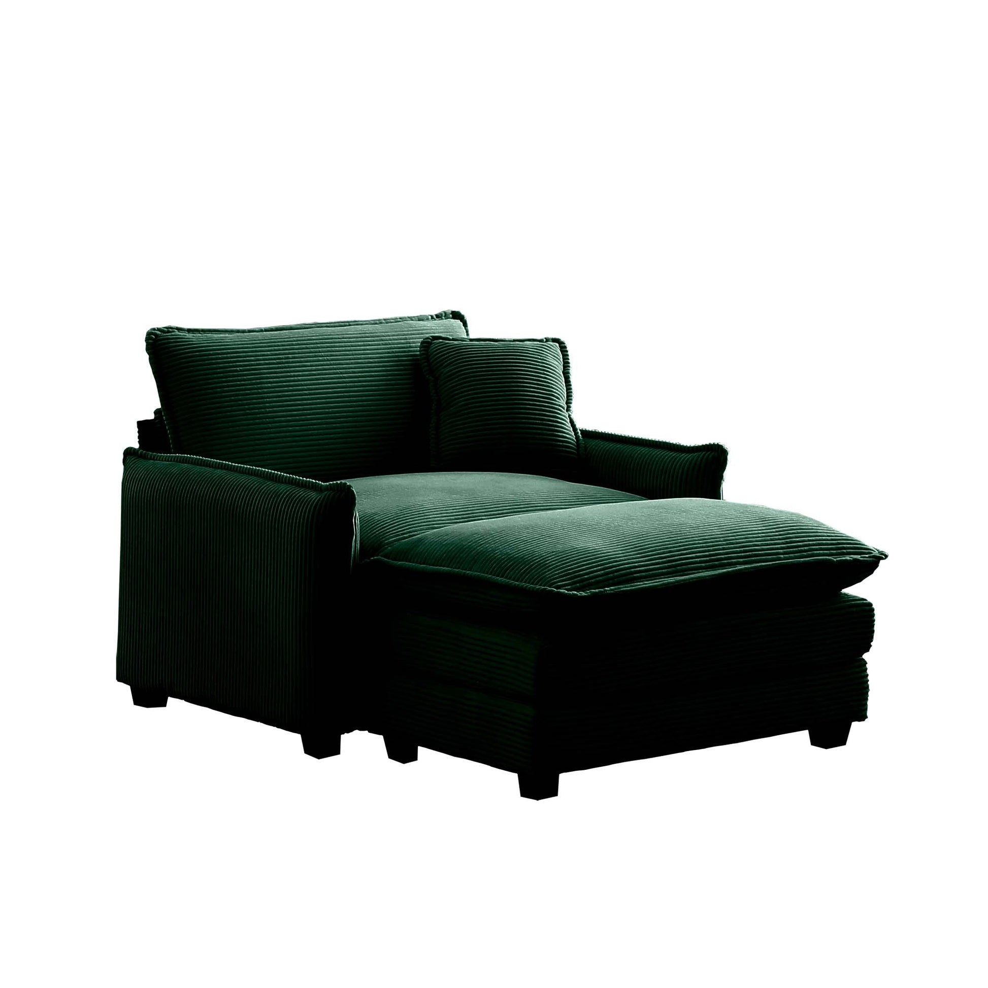 Single Deep Seat Sofa With Footstool With One Pillow, Suitable For Living Room And Bedroom, Club Multiple Occasions,Green Corduroy Green Corduroy 1 Seat