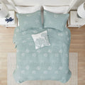 4 Piece Cotton Reversible Embroidered Quilt Set With Throw Pillow Aqua King Cal King King Aqua Cotton