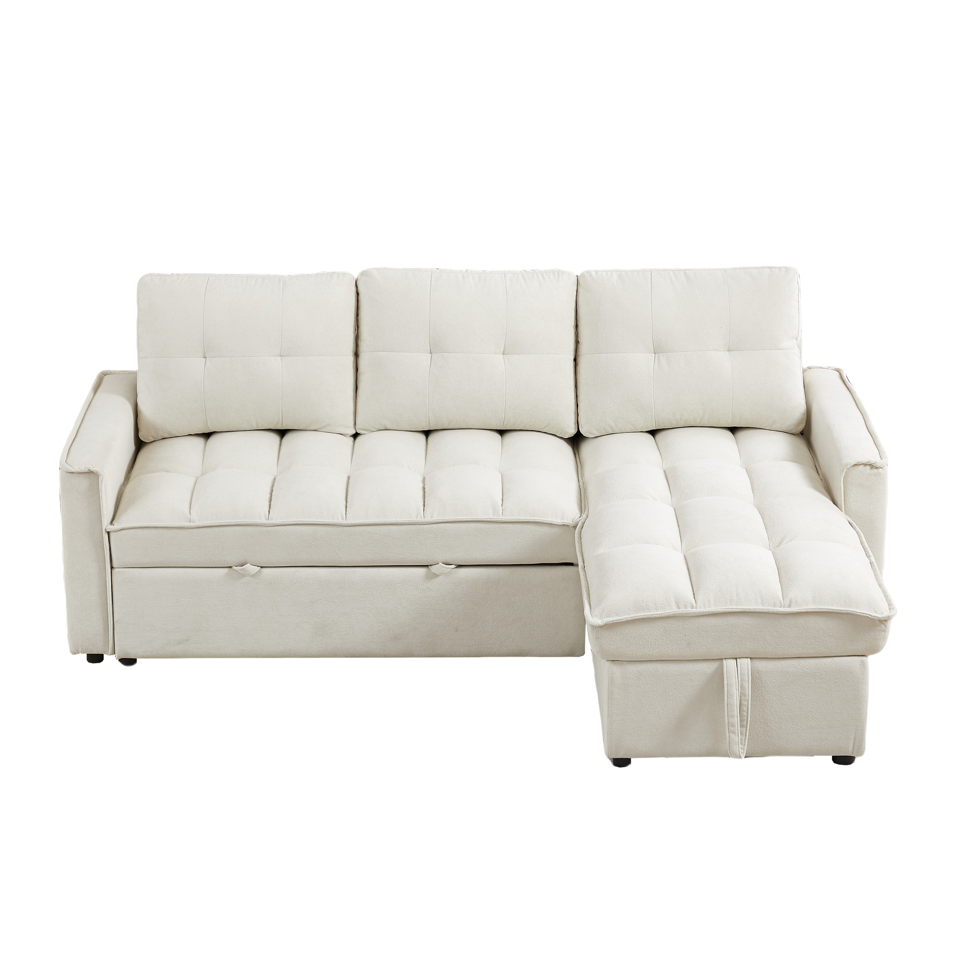 Mh 78.75" Reclining Sofa, Pull Out Sofa Bed With Usb And Tape C Charging Ports, L Shaped Sectional Sofa With Reclining Storage And Arm Side Organizer Pocket Features, Living Room Comfort Sofa Beige