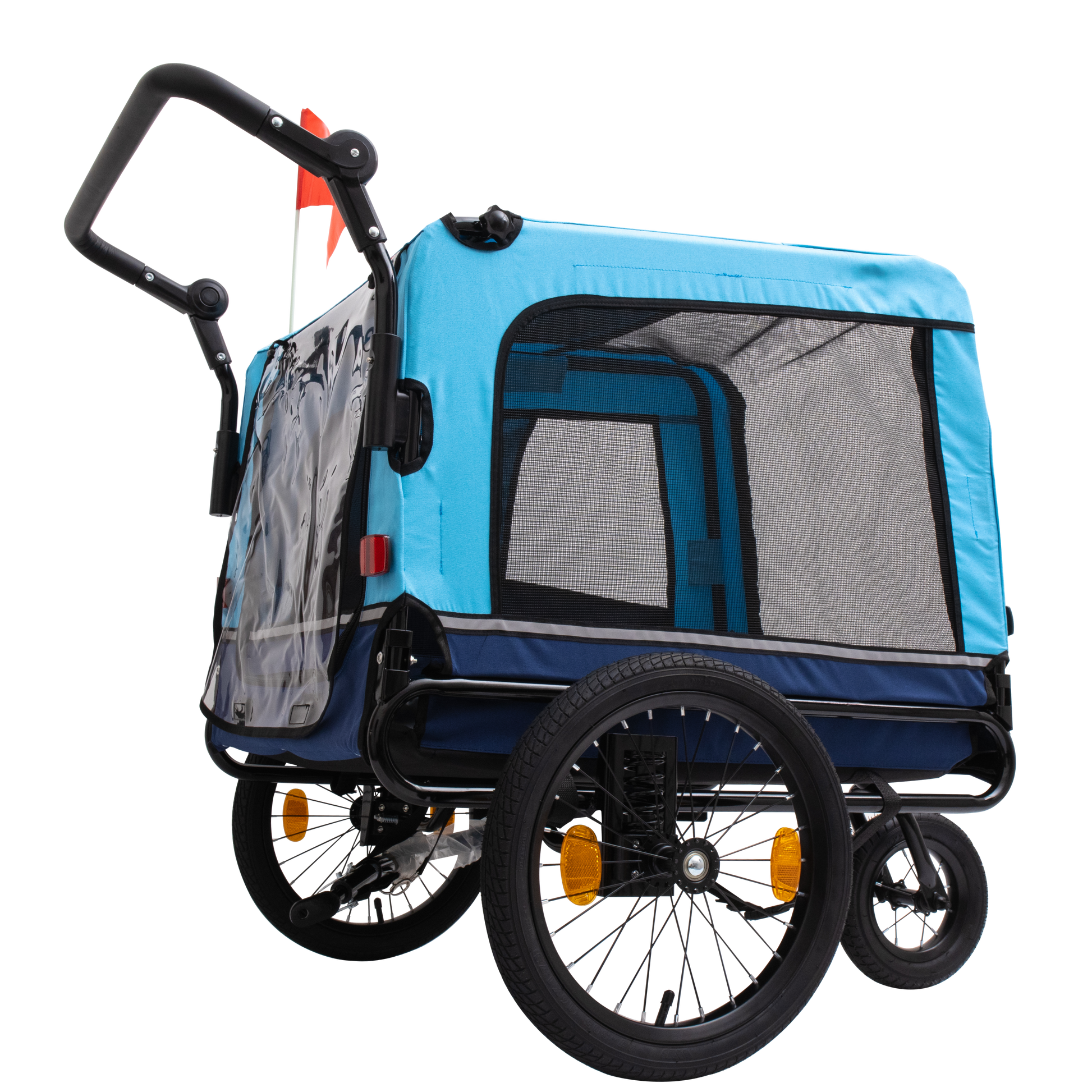 Outdoor Heavy Duty Foldable Utility Pet Stroller Dog Carriers Bicycle Trailer Blue Fabric Steel