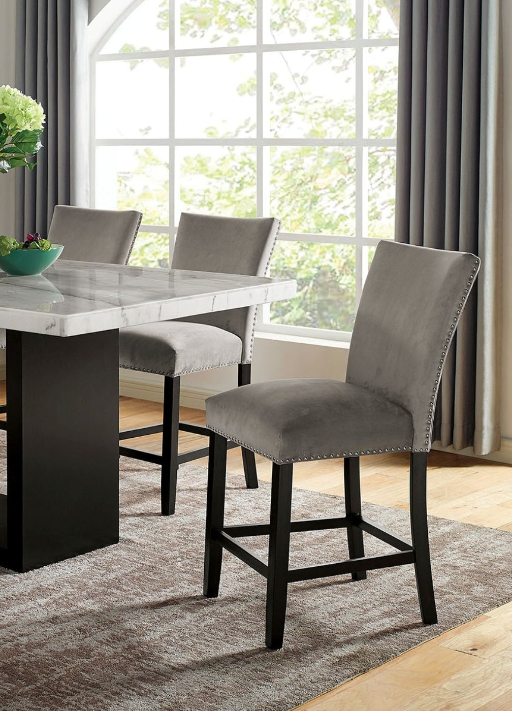 Attractive Set Of 2Pc Counter Height Chairs Dining Room Furniture Gray Flannelette Seat Trim Kitchen Breakfast Black,Light Gray Dining Room Modern,Transitional Dining Chairs Rubberwood Solid Back
