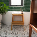Acacia Wood Two Steps Stool Small Size Rectangle Acacia Wood Light Brown Primary Living Space American Design Acacia Wood