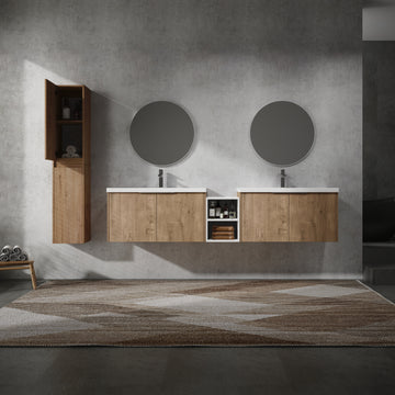 84" Wall Mounted Bathroom Vanity With Sink And Side Cabinet, Soft Close Doors,00112Imo 00636Imox2 0612Gwh Combination Cabinet Kd Packing Imitative Oak Bathroom Modern Plywood Plywood