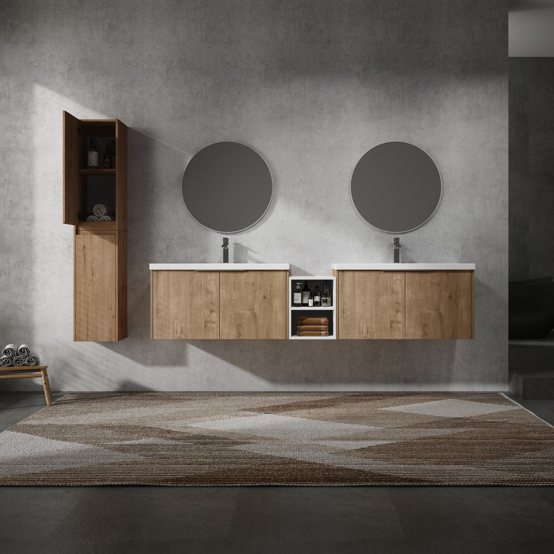 84" Wall Mounted Bathroom Vanity With Sink And Side Cabinet, Soft Close Doors,00112Imo 00636Imox2 0612Gwh Combination Cabinet Kd Packing Imitative Oak Bathroom Modern Plywood Plywood