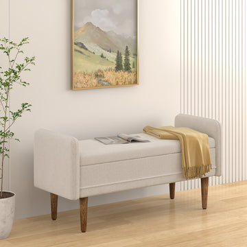 Teddy Velvet Storage Stool, ,With Storage Space, Suitable For Apartments, Living Rooms And Bedrooms Beige 45.98"*16.75"*21.75" Beige Foam