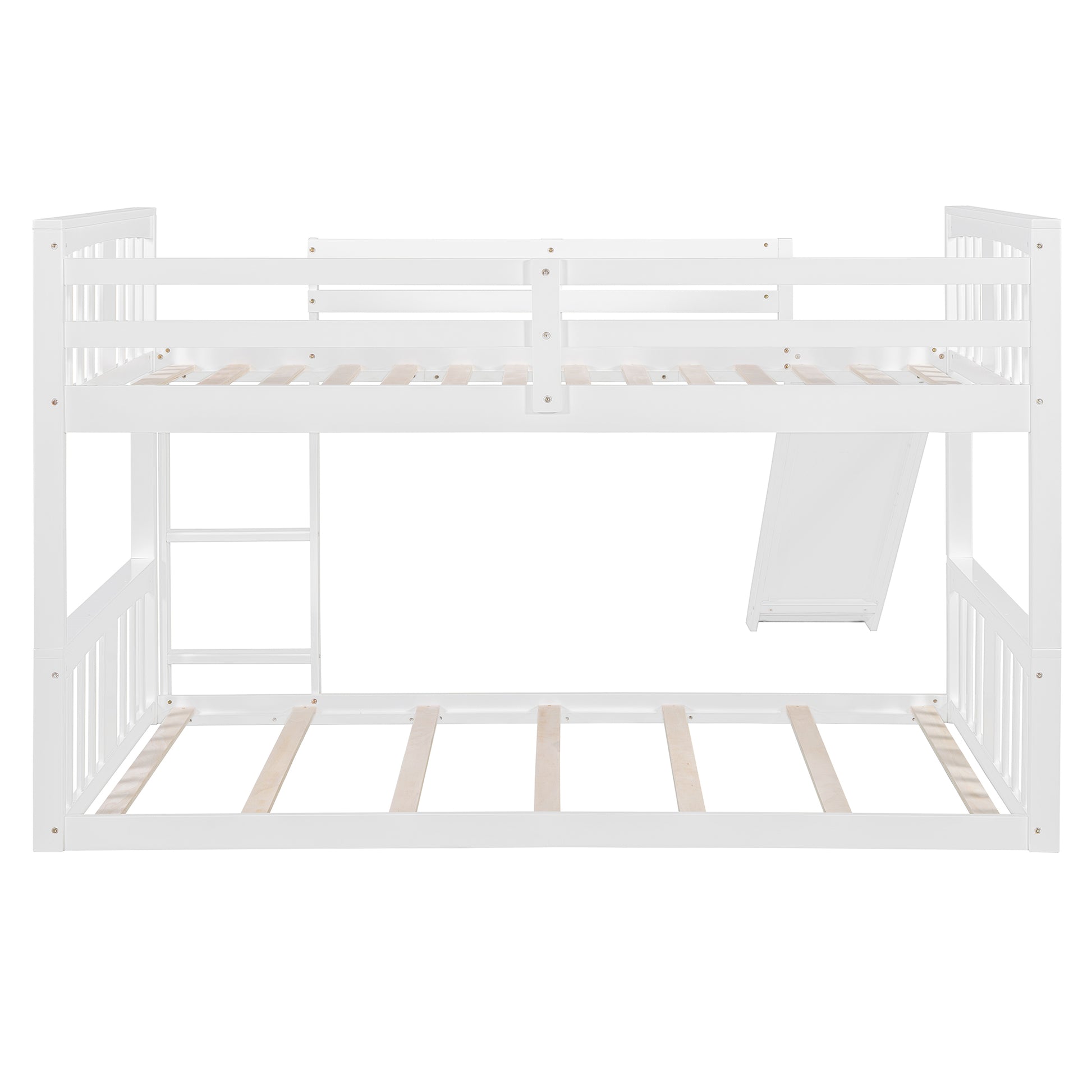 Twin Over Twin Bunk Bed With Slide And Ladder, White Old Sku:Lt000108Aak Twin White Plywood