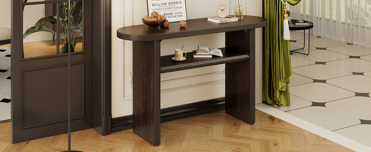 Elegant Minimalist Console Table With Rounded Edges And Sturdy Shelf Design For Entryway, Living Room Espresso Espresso Solid Wood Mdf