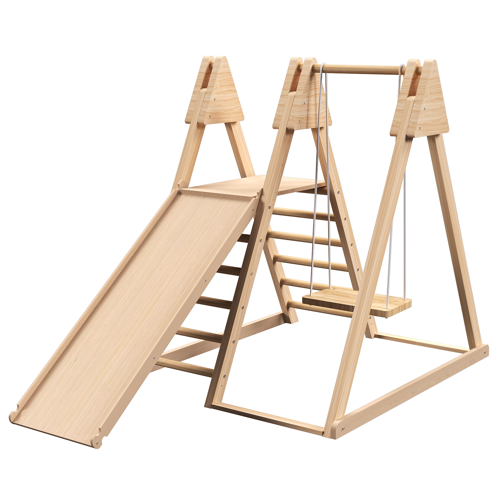 4 In 1 Juniper Indoor Play Gym Jungle Gym Playset With Baby Swing, Slide, Ladder, And Climbing Wall Foldable Wooden Playset Indoor Jungle Gym For Kids Natural Wood Pine