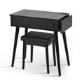 27.9'' Black Makeup Vanity Desk With Flip Top Mirror And Led Light, Dressing Table With Charging Station, 2 Drawers And Fold Up Panel, Vanity Set With Cushioned Stool For Bedroom Black