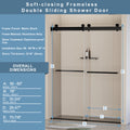56 60 In. W X 76 In. H Frameless Soft Closing Shower Door, Double Sliding Shower Door, 5 16