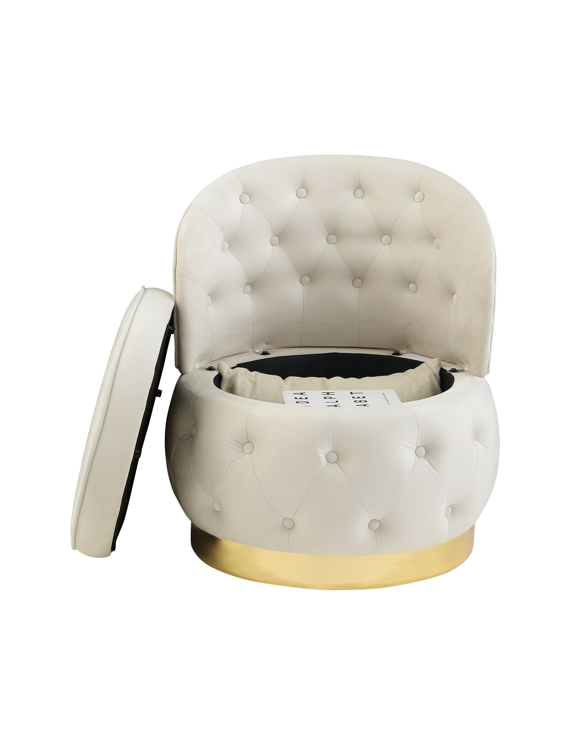 360 Degree Swivel Cuddle Barrel Accent Storage Chairs Beige Velvet