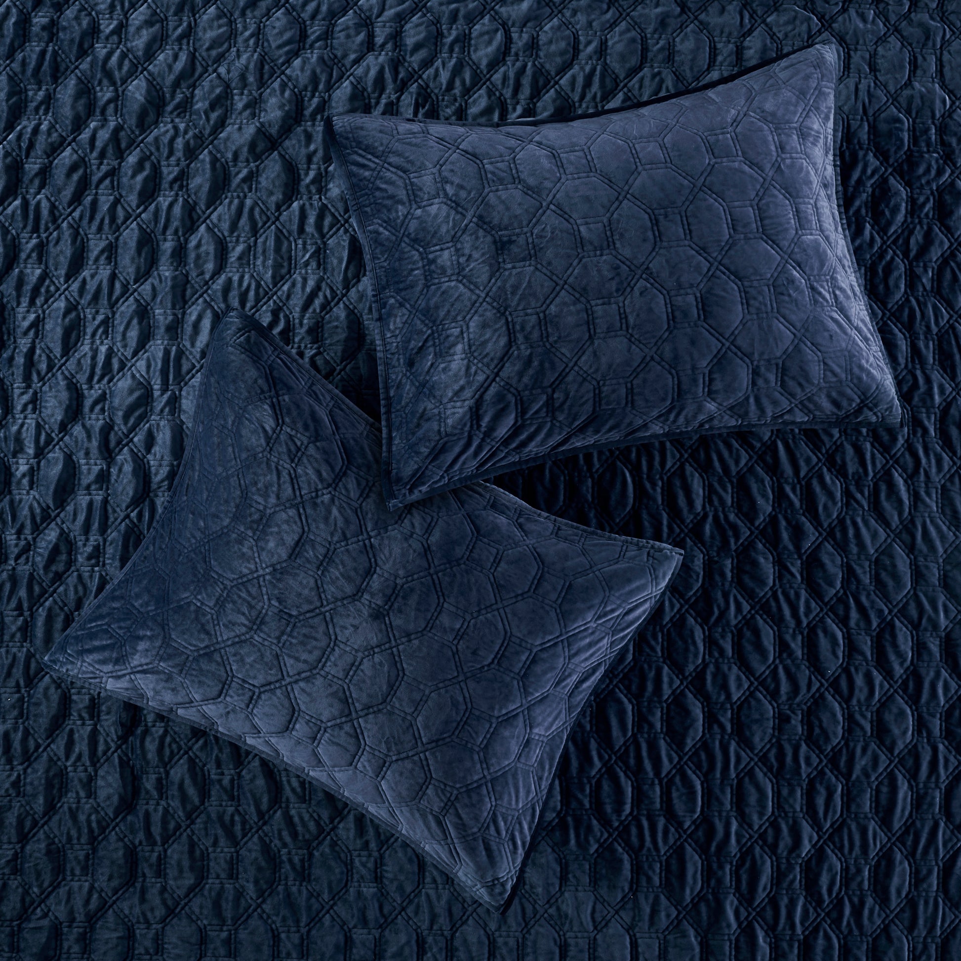 3 Piece Velvet Quilt Set Navy King Cal King King Navy Cotton