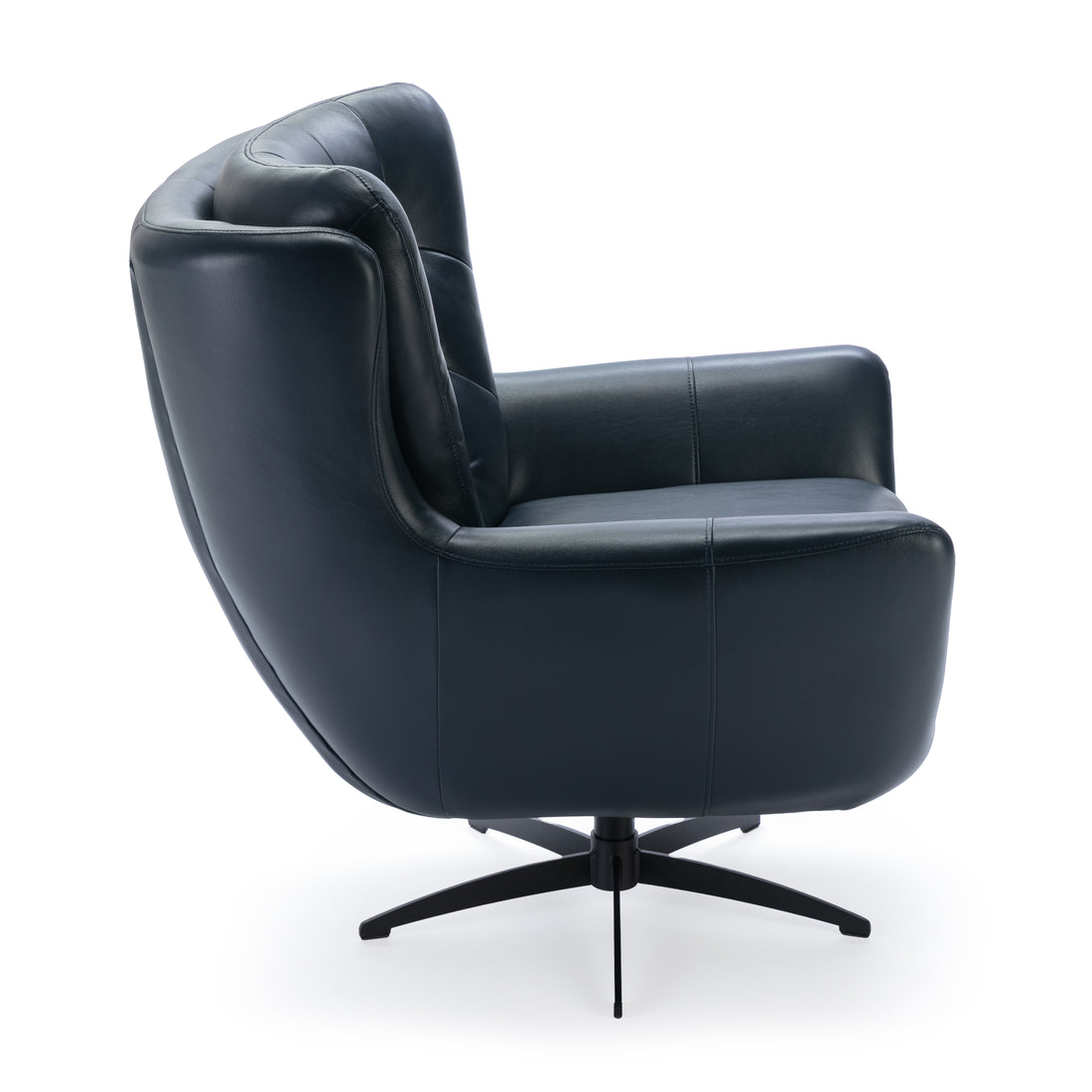 Calvin Midnight Blue Tufted Faux Leather Swivel Chair Blue Foam Faux Leather