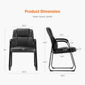 Leather Office Guest Chair No Wheels, Comfy Padded Arms And Seld Base, For Reception Conference Room Black Stainless Steel