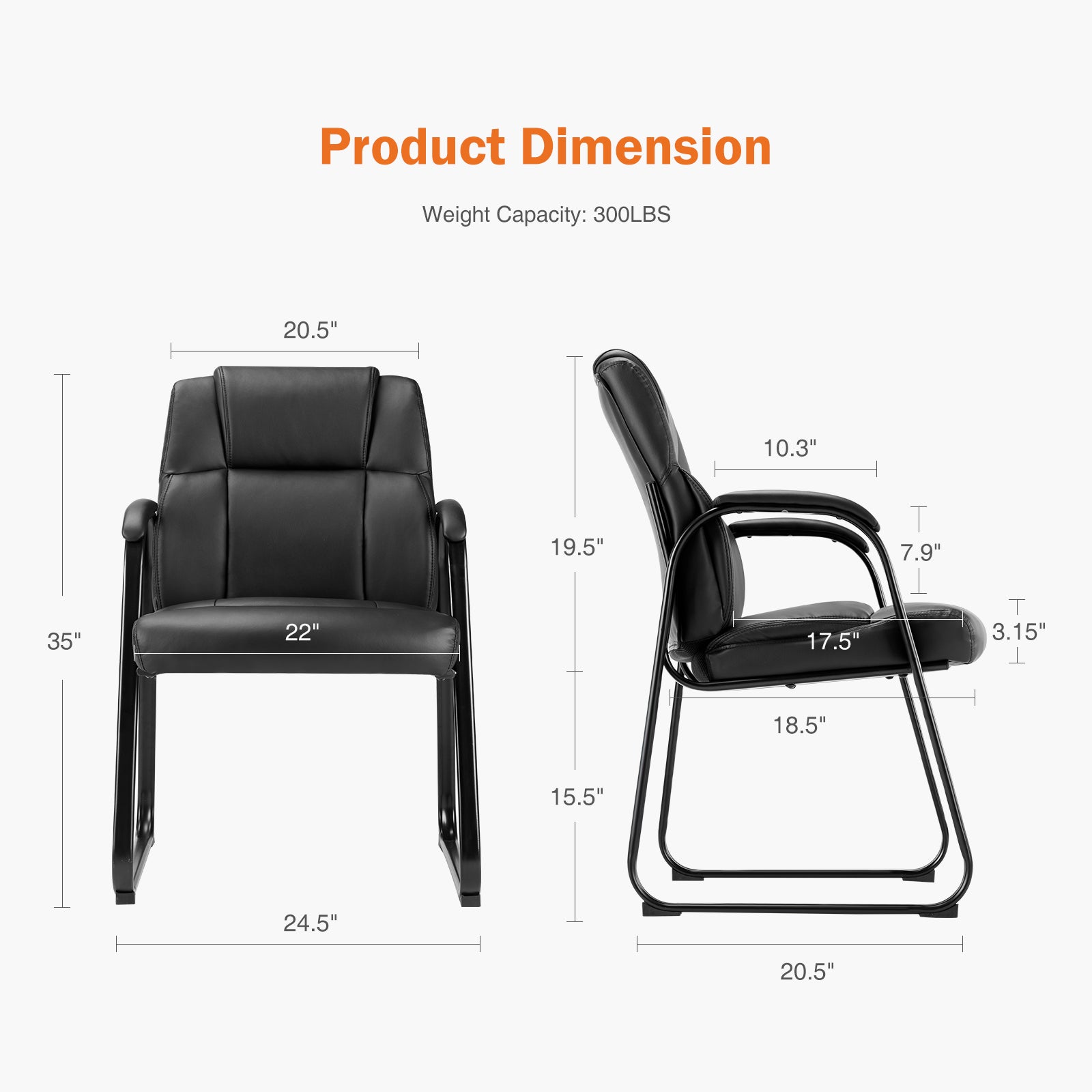 Leather Office Guest Chair No Wheels, Comfy Padded Arms And Seld Base, For Reception Conference Room Black Stainless Steel