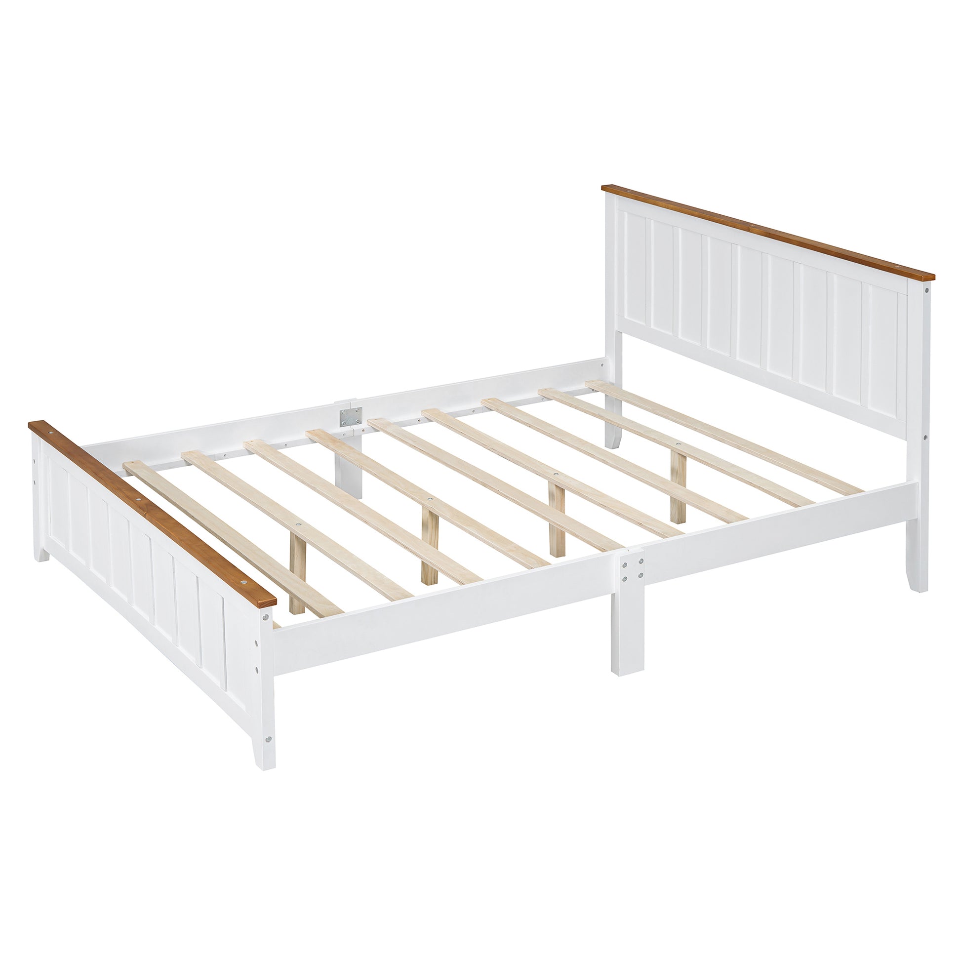 Queen Size Wood Platform Bed Wooden Slat Support, Vintage Simple Bed Frame With Rectangular Headboard And Footboard, White Box Spring Not Required Queen White Wood