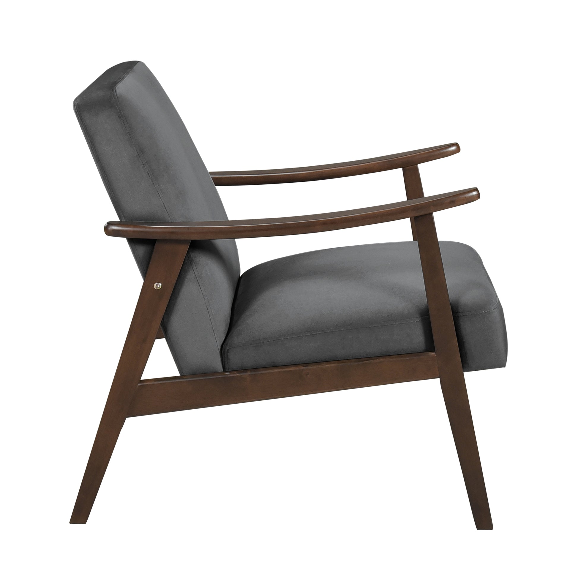 Mid Century Modern Design 1Pc Accent Chair Dark Gray Velvet Upholstery Dark Walnut Finish Wood, High Resiliency Foam Cushions Dark Gray Primary Living Space Mid Century Modern Solid Wood