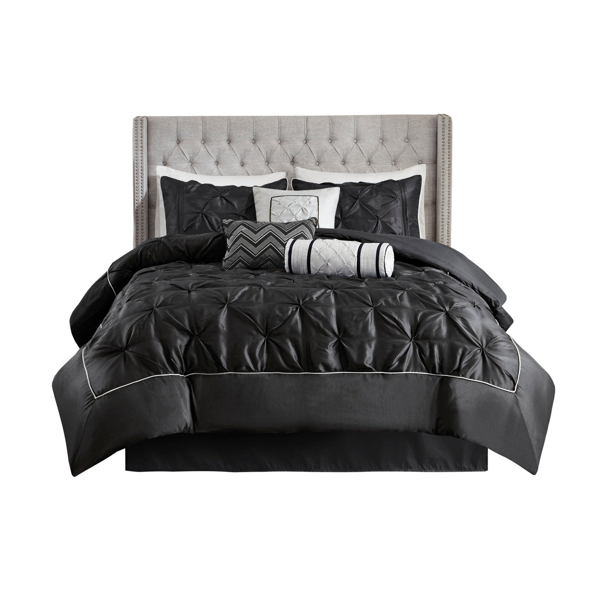 7 Piece Tufted Comforter Set Black King King Black Polyester