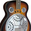 Beginner Metal Resonator Guitar, Full Size Circular Neck Traditional Resonator, Built In Preamplifier Black Brown Wood