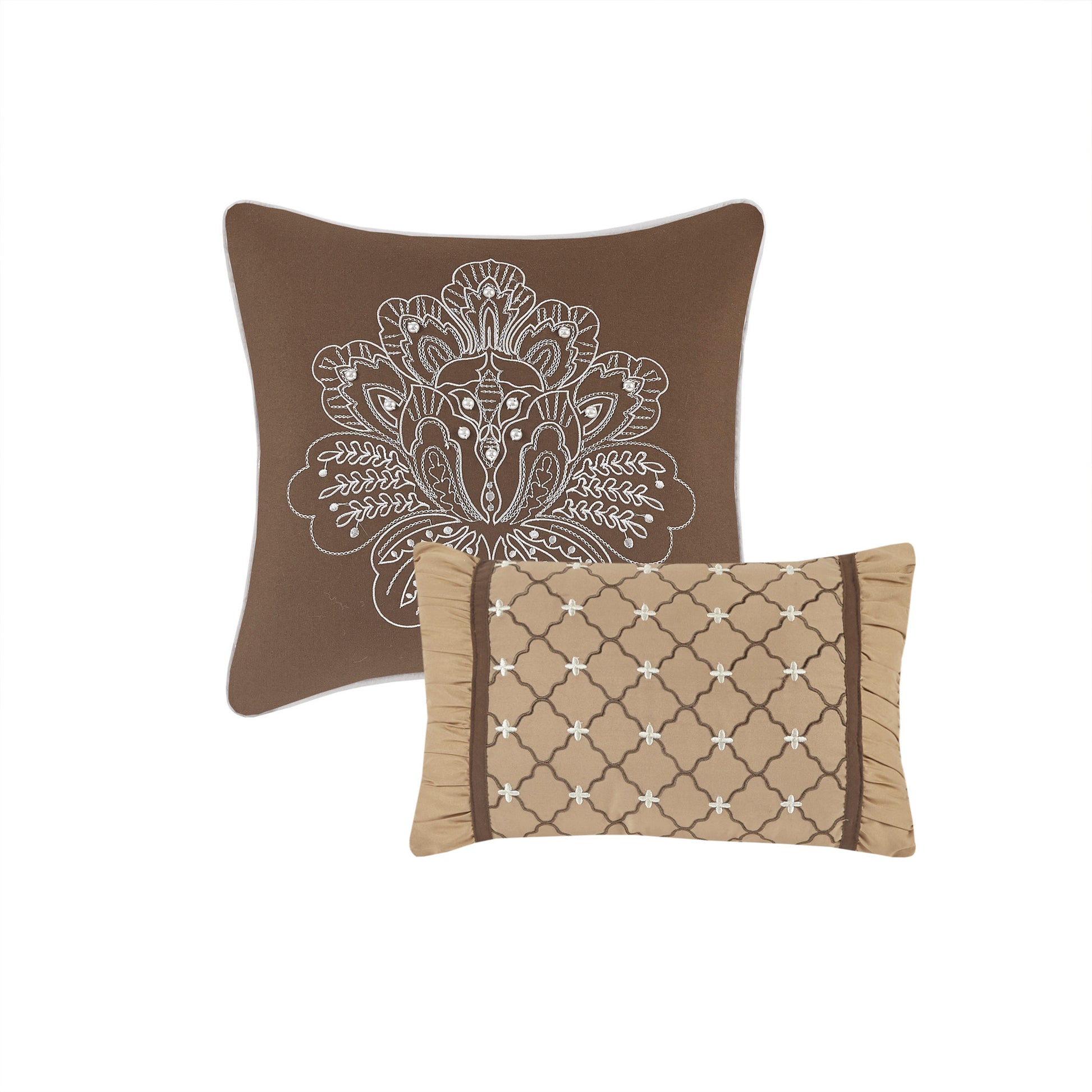 5 Piece Reversible Jacquard Bedspread Set Brown Gold King King Brown Gold Microfiber