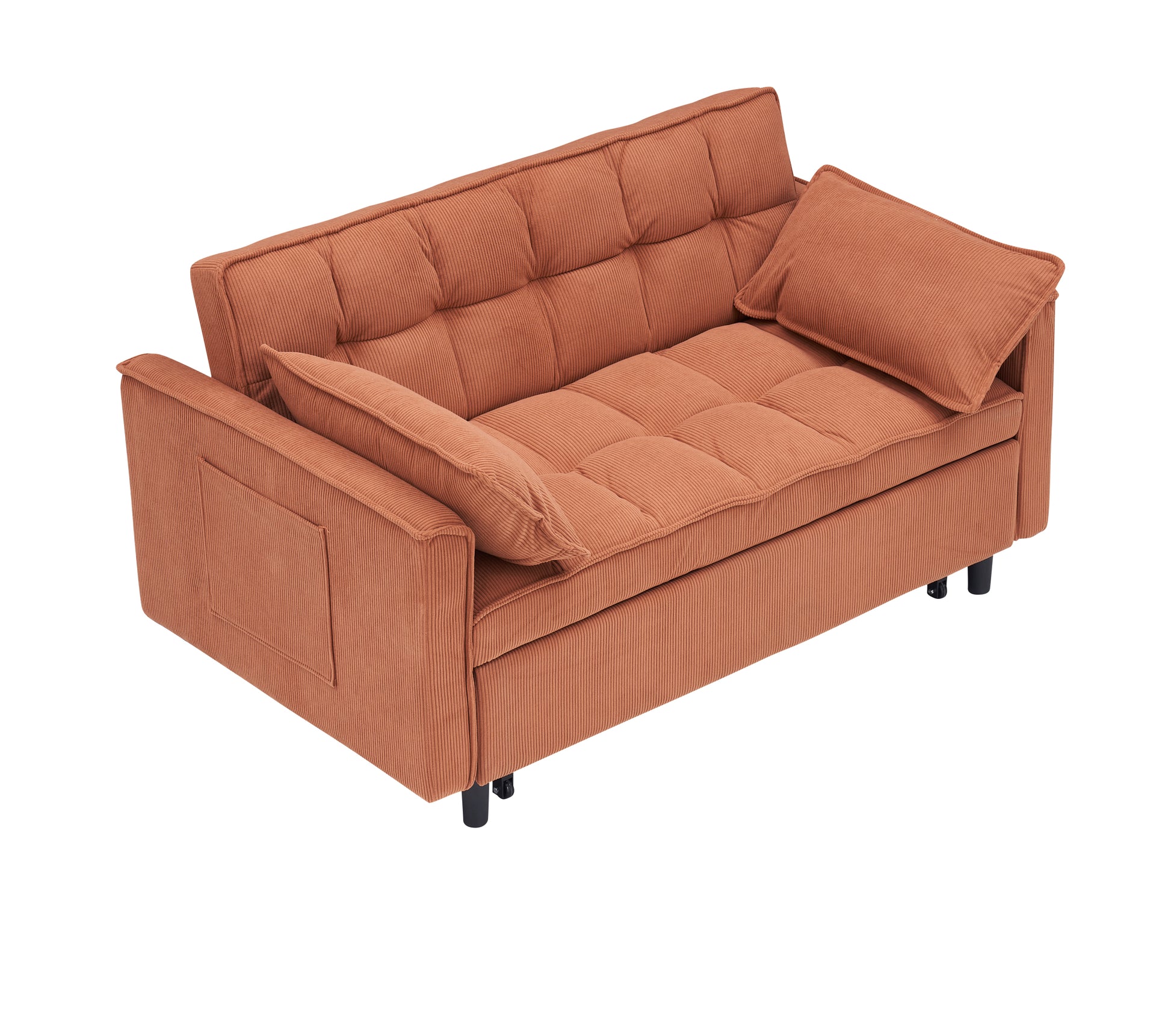 Folding Sofa Bed, Adjustable Back, Access Sofa, Recliner, Single Bed, Orange Orange Corduroy 2 Seat