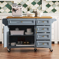 K&K 52'' Kitchen Island With Drop Leaf, Embossed Texture Kitchen Island On Wheels With Spice Rack, Towel Rack, 2 Doors And 5 Drawers, Kitchen Storage Cart With Adjustable Shelf For Kitchen, Blue