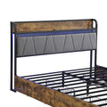 King Size Bed Frame, Storage Headboard With Charging Station And 4 Storage Drawers,Led Lightsbrown And And Gray Black Brown Grey Mdf Metal