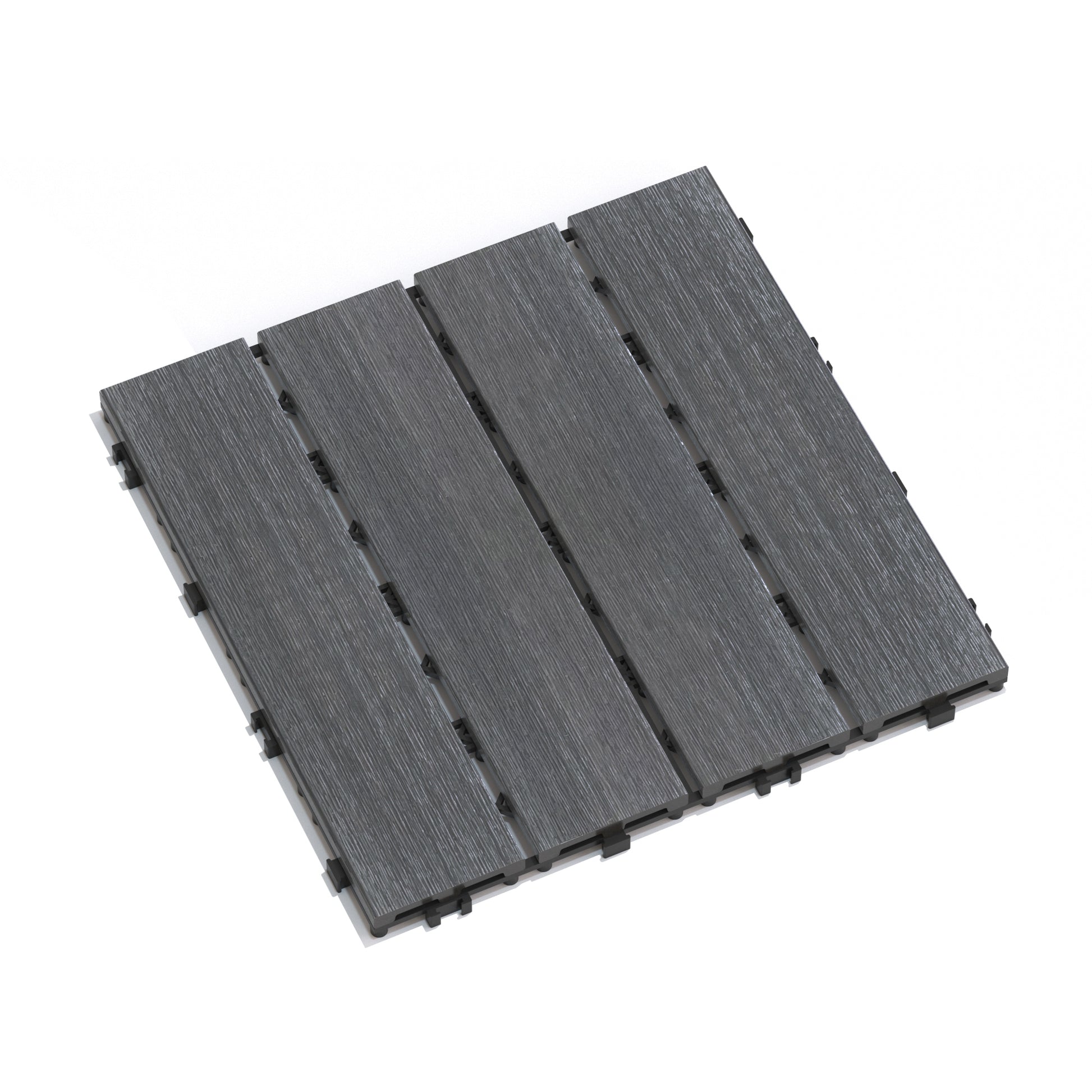 Patio Floor Tiles Pack Of 11 Wpc Wood Plastic Composite Patio Deck Tiles Diy Interlocking Decking Tiles, Quick Deck Floor Tile, Court Tile, Water Resistant Indoor Outdoor 11.8" Ash Dark Gray Plastic