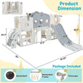 7 In 1 Toddler Slide Set, Freestanding Space Set With Slide, Kids Slide Playset Structure, Arch Tunnel And Basketball Hoop, Toy Storage Organizer For Toddlers, Kids Climbers Playground Grey White 50 99 Lbs Cute 1 To 2 Years Hdpe Indoor & Outdoor Use