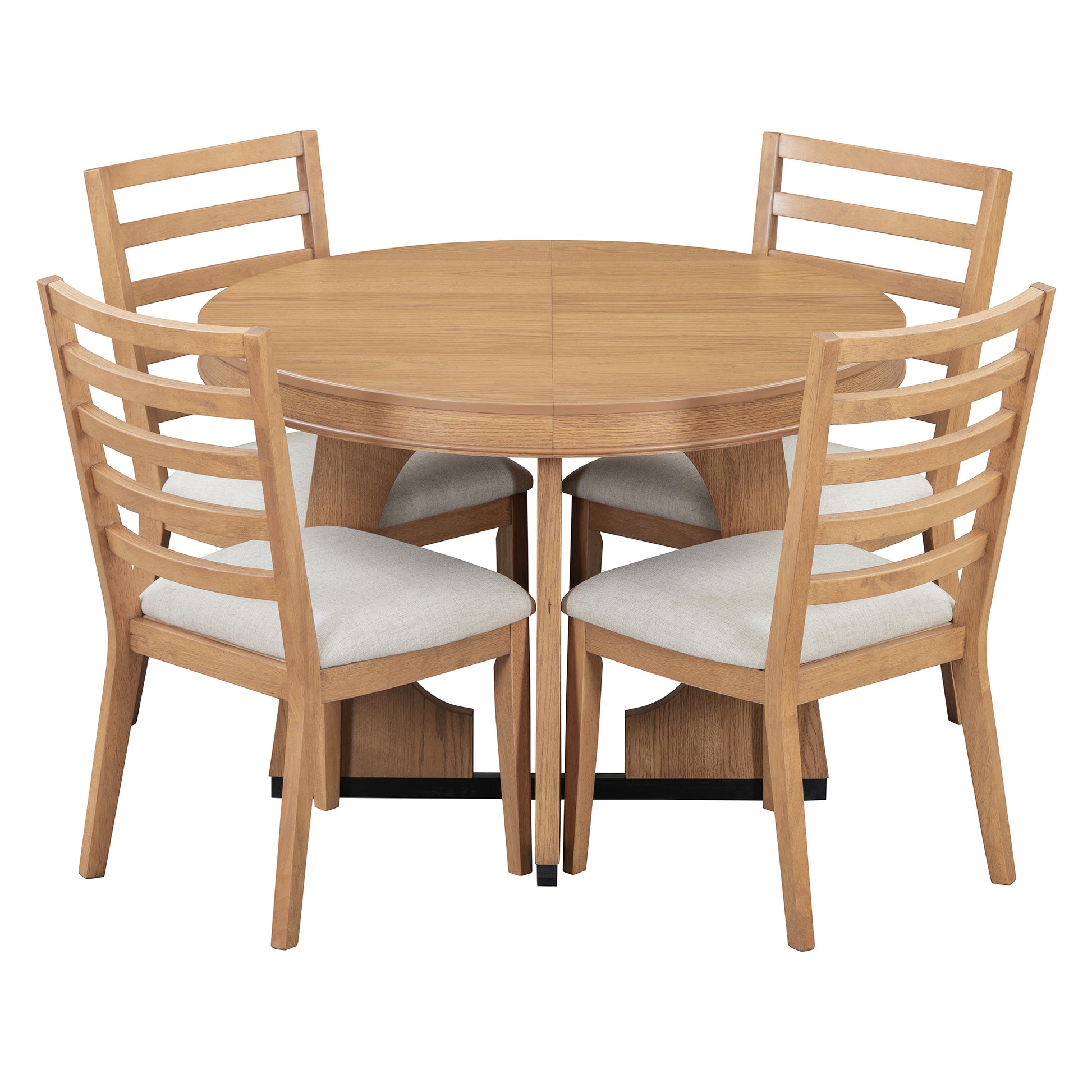 5 Piece Retro Rustic Functional Dining Set Unique Geometric Design, 1 Extendable Table With A 16 Inch Leaf And 4 Upholstered Chairs Ideal For Dining Room And Kitchen Natural Natural Solid Wood Mdf