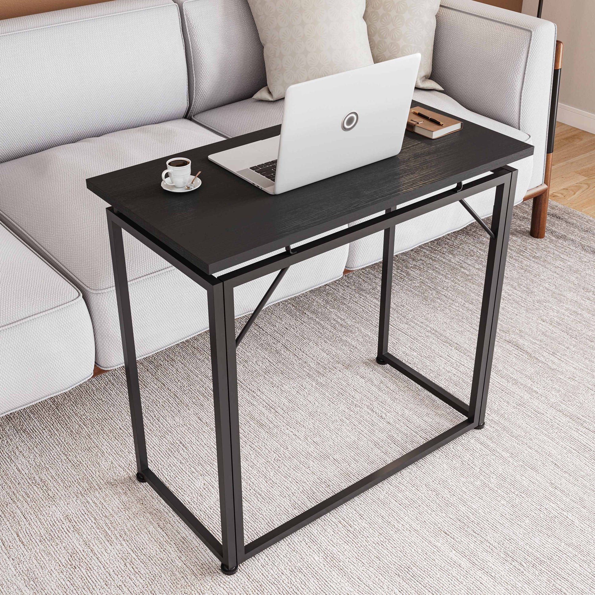 Techni Mobili 31.5 In. Folding Desk For Small Spaces, No Assembly Required, Black Black Office Modern Rectangular Rectangular Particle Board,Steel